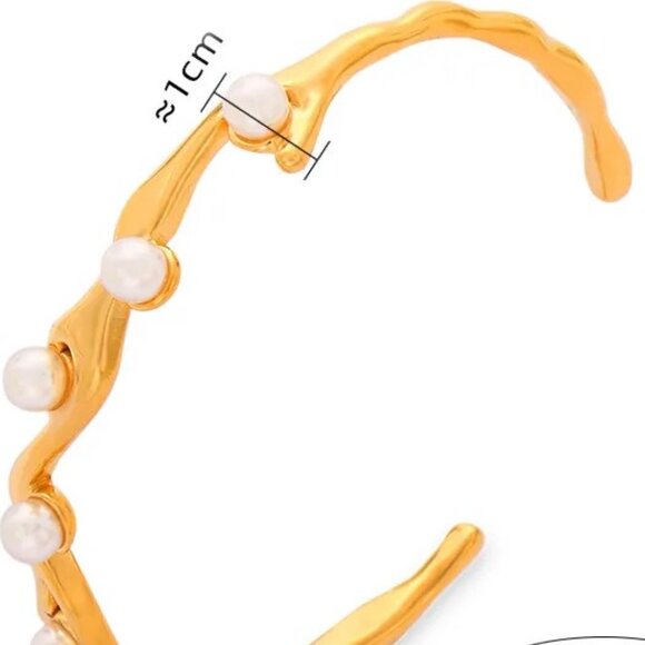 18K GOLD PLATE OVER STAINLESS STEEL LIKE A BRANCH WITH PEARL BEADS OPEN BACK - Picture 1 of 1